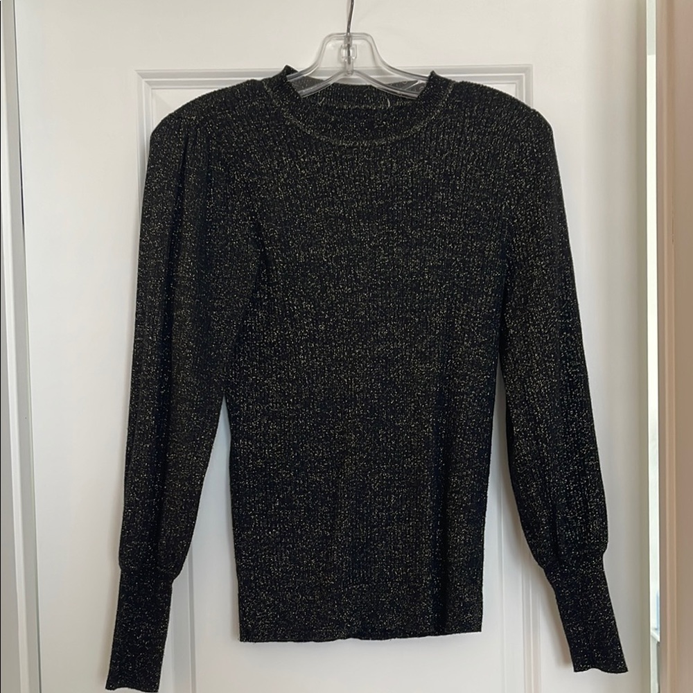 LOFT Black and Gold Crew Neck Sweater
